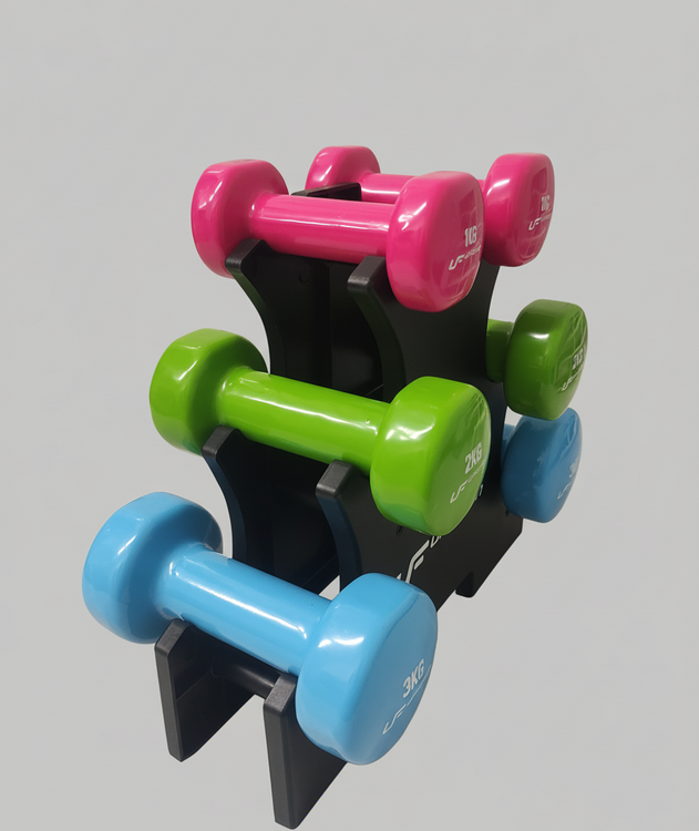 Set de mancuernas fitness de vinilo 12 kg con soporte – UpForm